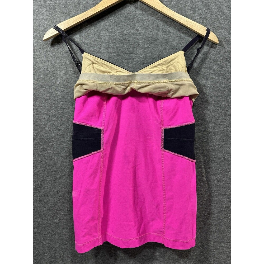 Lululemon Paris Pink Tank Top Black Sparkle Adjustable Strap Color Block Size 6 - Picture 7 of 10